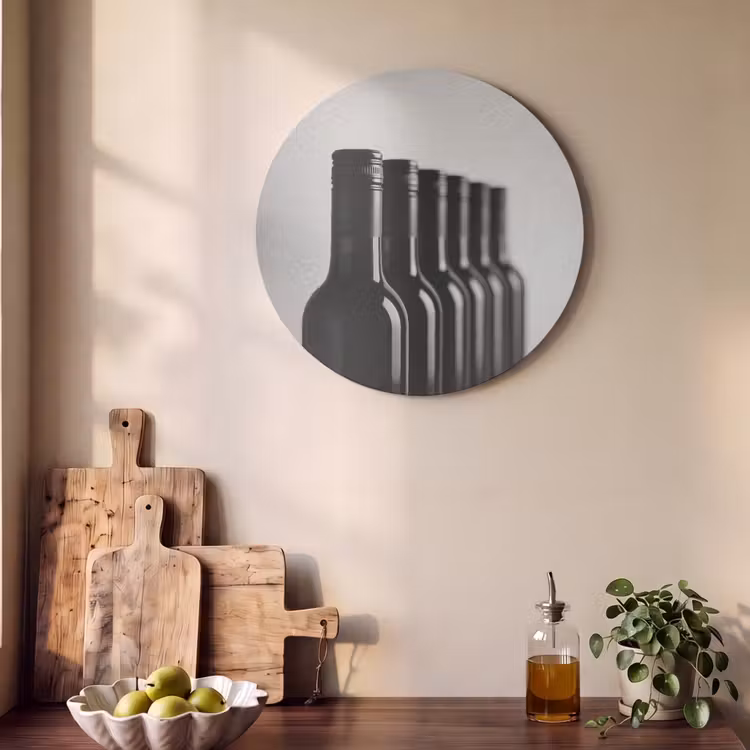 Akoestisch schilderij rond - Wijnflessen - Zwart - Minimalistisch — 4