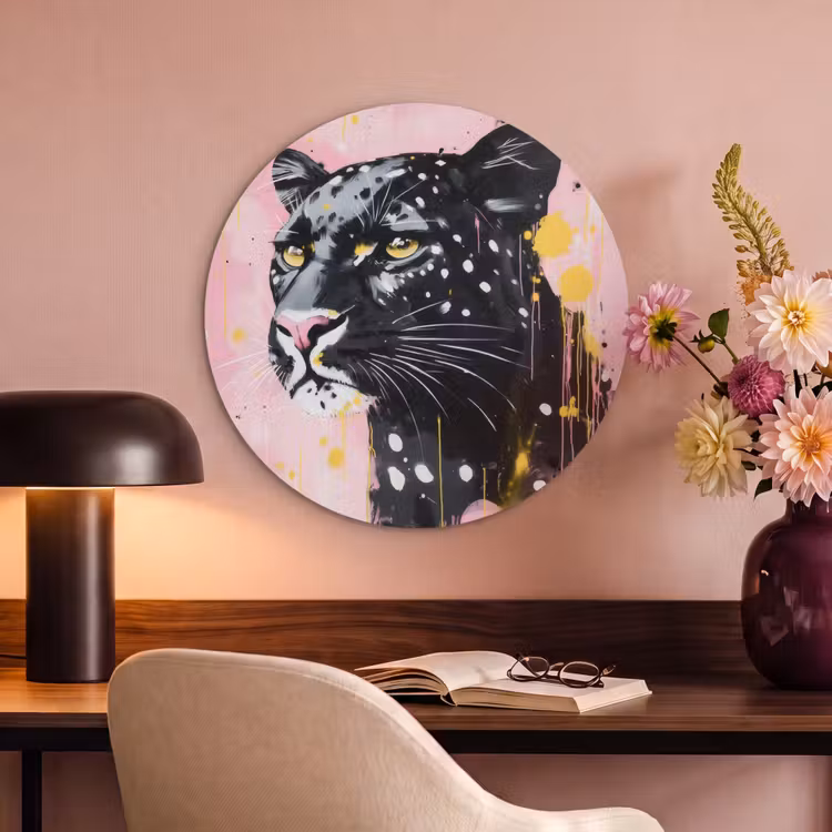 Akoestisch schilderij rond - Zwart - Panter - Roze - Abstract — 2