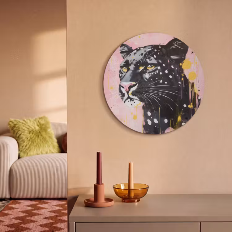 Akoestisch schilderij rond - Zwart - Panter - Roze - Abstract — 3