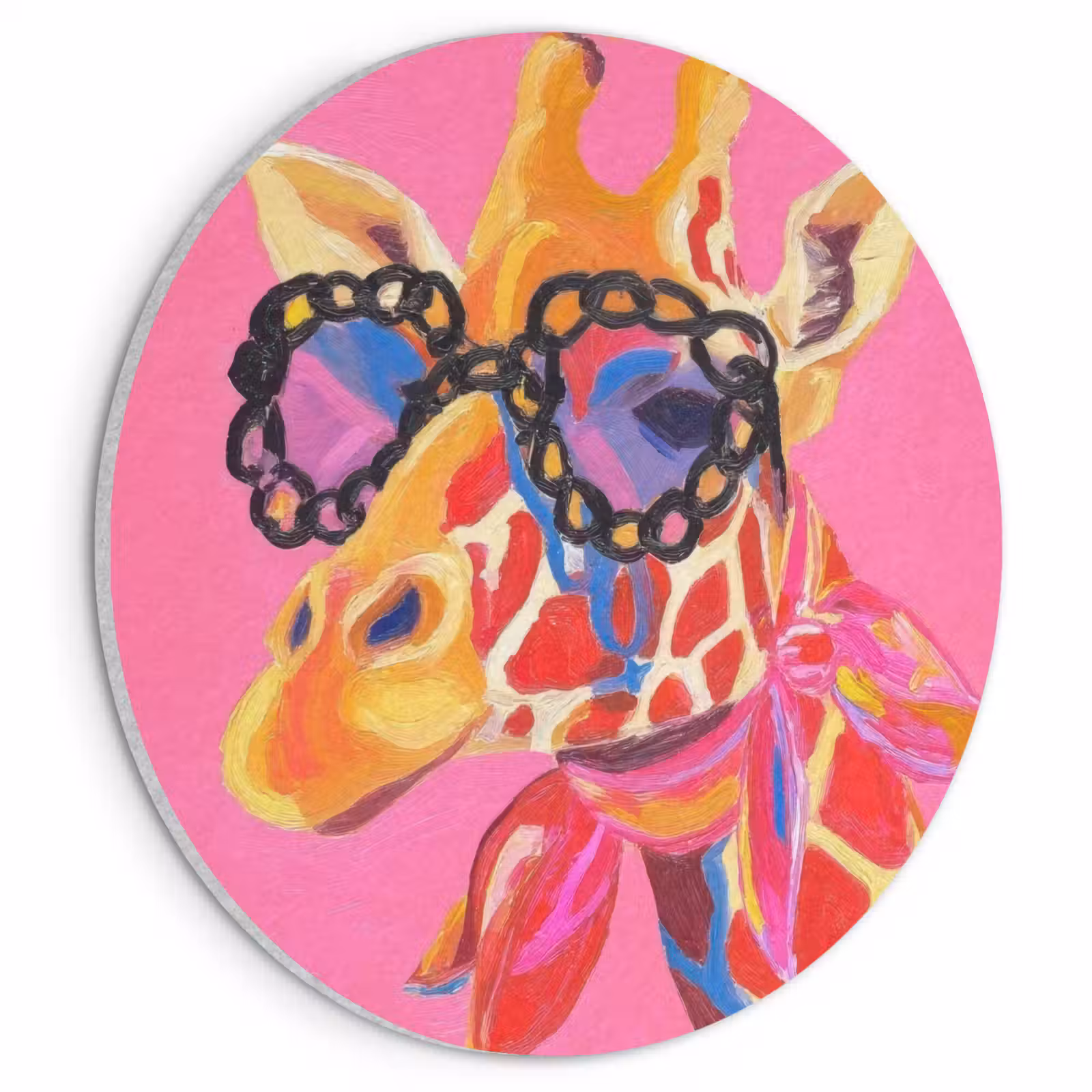 Akoestisch schilderij rond - Giraf - Roze - Bril - Sjaal — 1