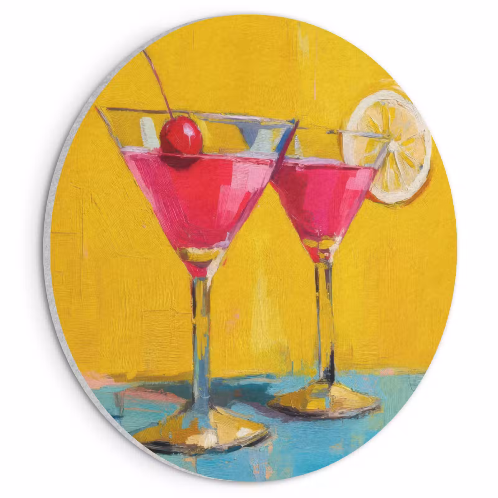 Akoestisch schilderij rond - Glazen - Cocktail - Citroen - Kers — 1