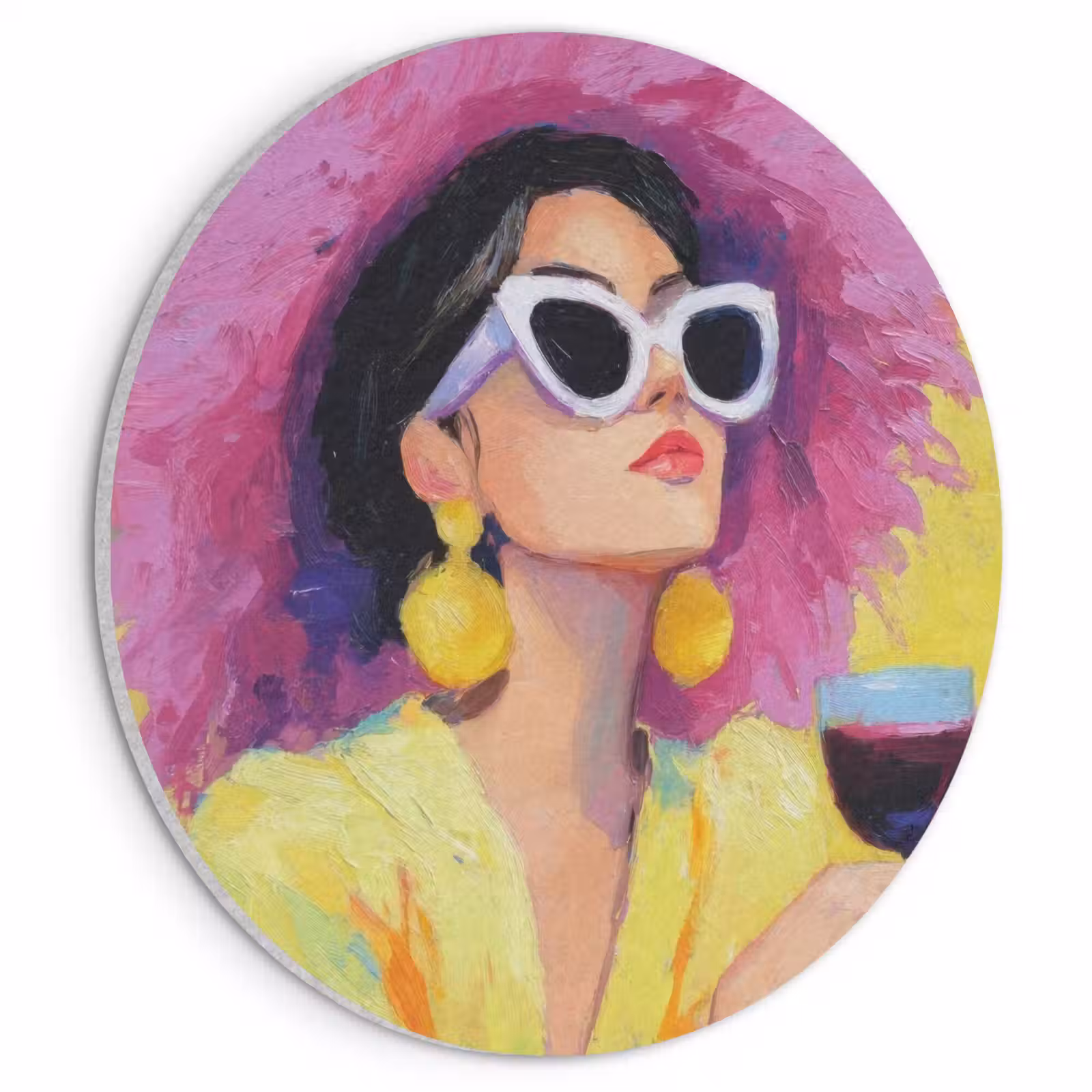 Akoestisch schilderij rond - Vrouw - Hoed - Paars - Wijn — 1