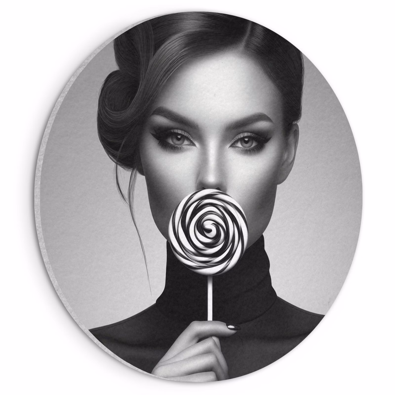 Akoestisch schilderij rond - Vrouw - Lolly - Zwart — 1