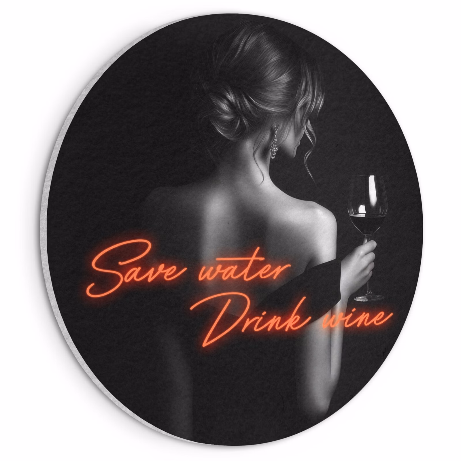 Akoestisch schilderij rond - Wijn - Vrouw - Neon - Quote — 1