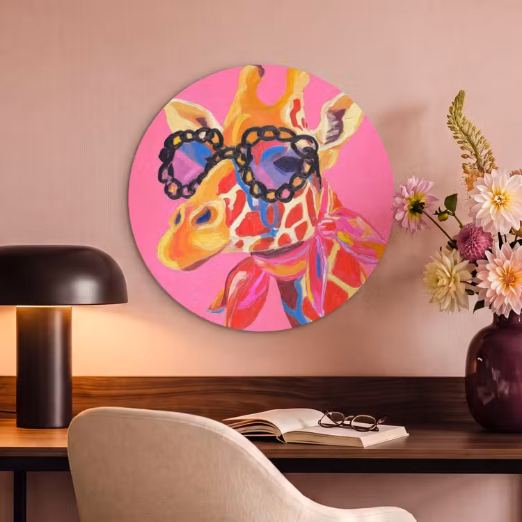 Akoestisch schilderij rond - Giraf - Roze - Bril - Sjaal — 2