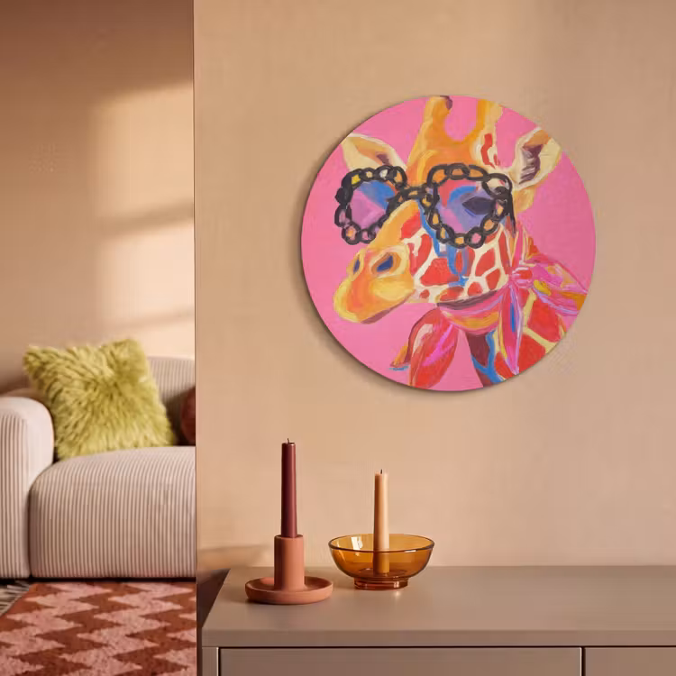 Akoestisch schilderij rond - Giraf - Roze - Bril - Sjaal — 3