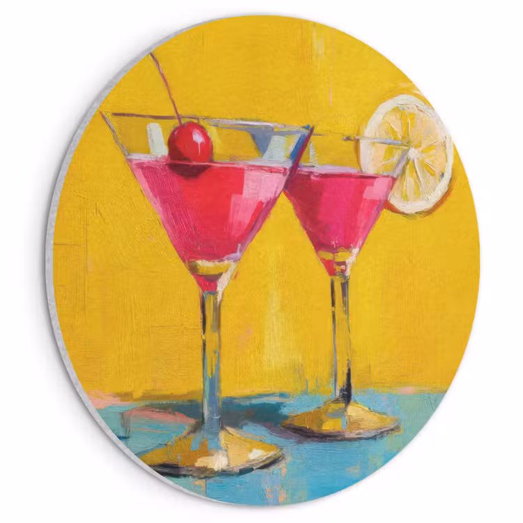 Akoestisch schilderij rond - Glazen - Cocktail - Citroen - Kers — 1