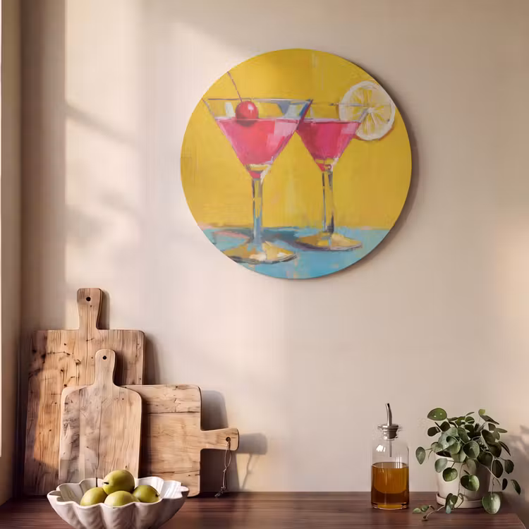 Akoestisch schilderij rond - Glazen - Cocktail - Citroen - Kers — 4