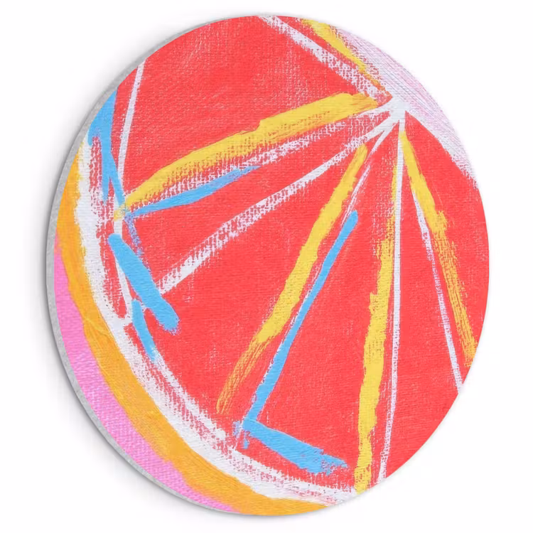 Akoestisch schilderij rond - Grapefruit - Geschilderd - Roze - Strepen — 1
