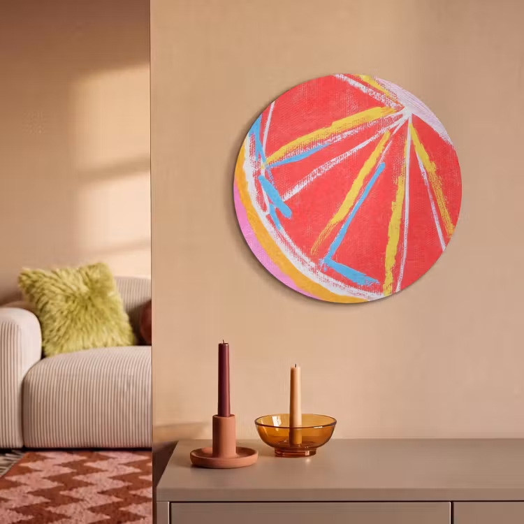 Akoestisch schilderij rond - Grapefruit - Geschilderd - Roze - Strepen — 3