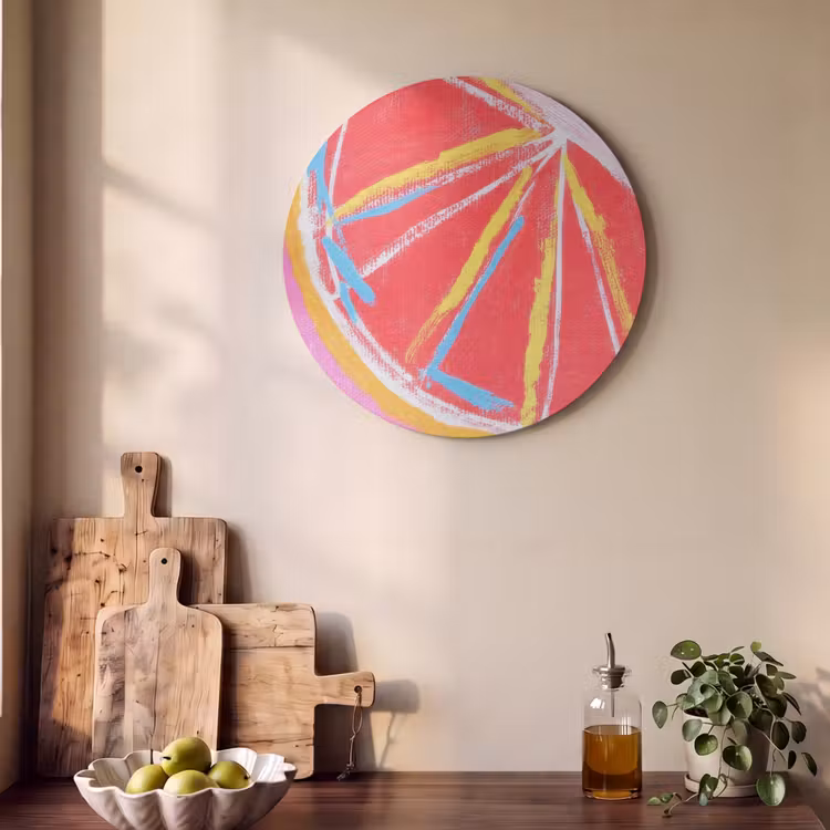 Akoestisch schilderij rond - Grapefruit - Geschilderd - Roze - Strepen — 4