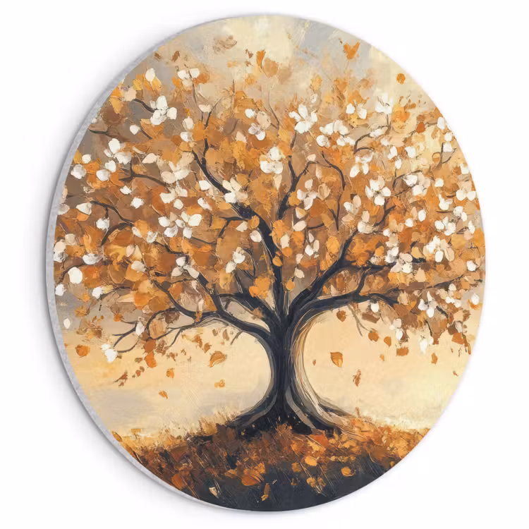 Akoestisch schilderij rond - Herfst - Boom - Oranje - Bladeren - Levensboom - Abstract — 1
