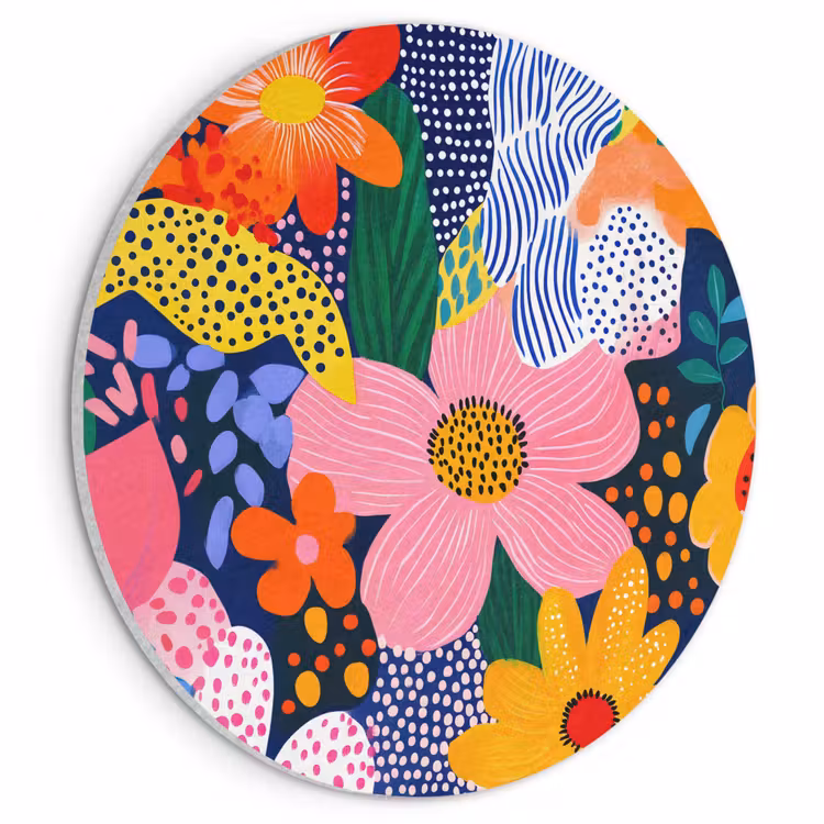 Akoestisch schilderij rond - Kleurrijk - Bloemen - Abstract - Stippen — 1