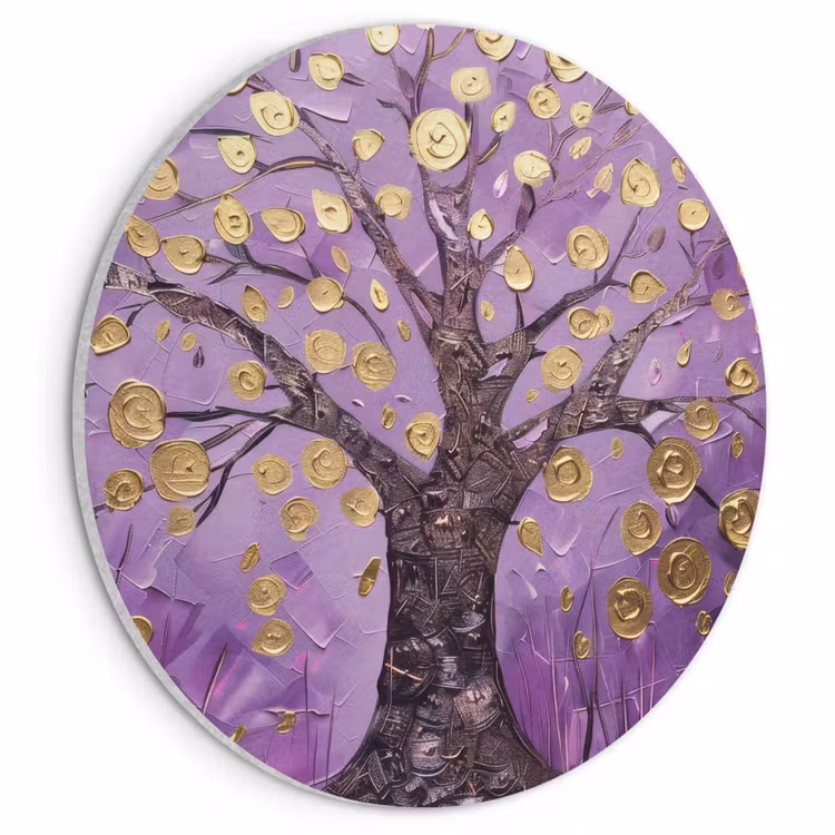 Akoestisch schilderij rond - Levensboom - Boom - Paars - Goud - Modern — 1