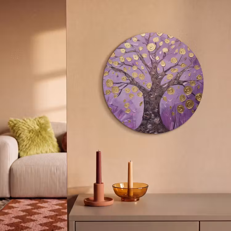 Akoestisch schilderij rond - Levensboom - Boom - Paars - Goud - Modern — 3