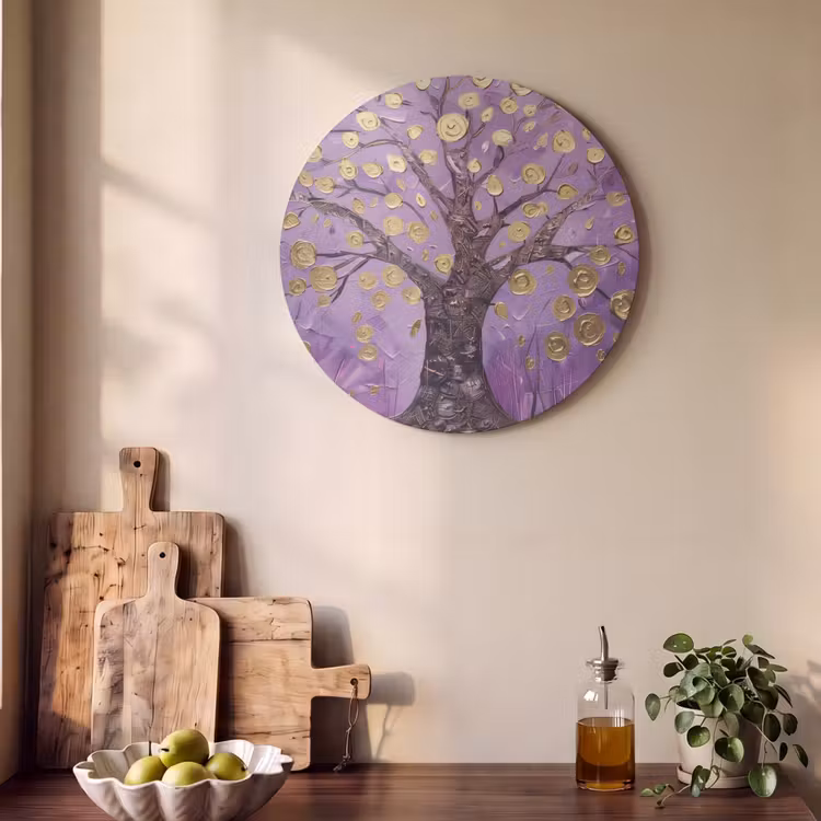 Akoestisch schilderij rond - Levensboom - Boom - Paars - Goud - Modern — 4
