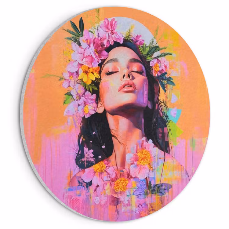 Akoestisch schilderij rond - Portret - Bloemenkroon - Vrouw — 1