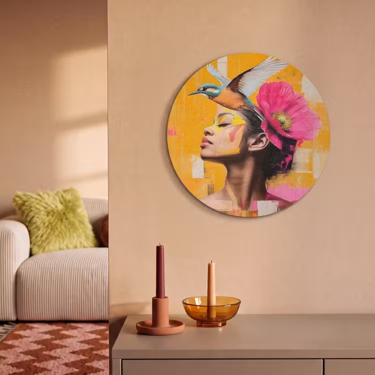 Akoestisch schilderij rond - Vogel - Vrouw - Abstract - Bloem — 3