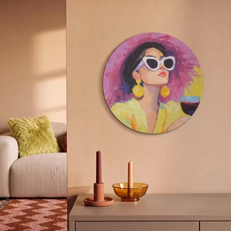 Akoestisch schilderij rond - Vrouw - Hoed - Paars - Wijn — 3