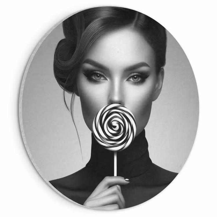 Akoestisch schilderij rond - Vrouw - Lolly - Zwart — 1