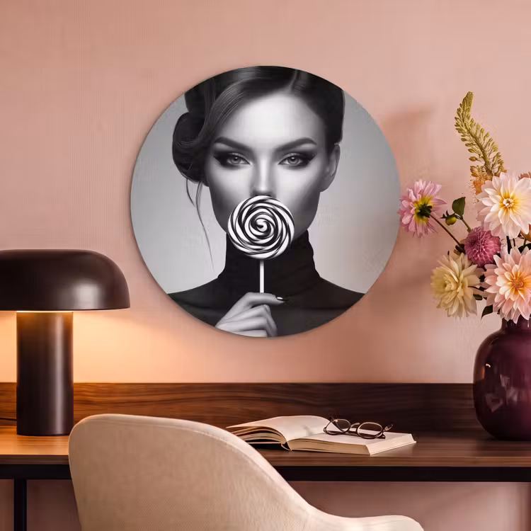Akoestisch schilderij rond - Vrouw - Lolly - Zwart — 2