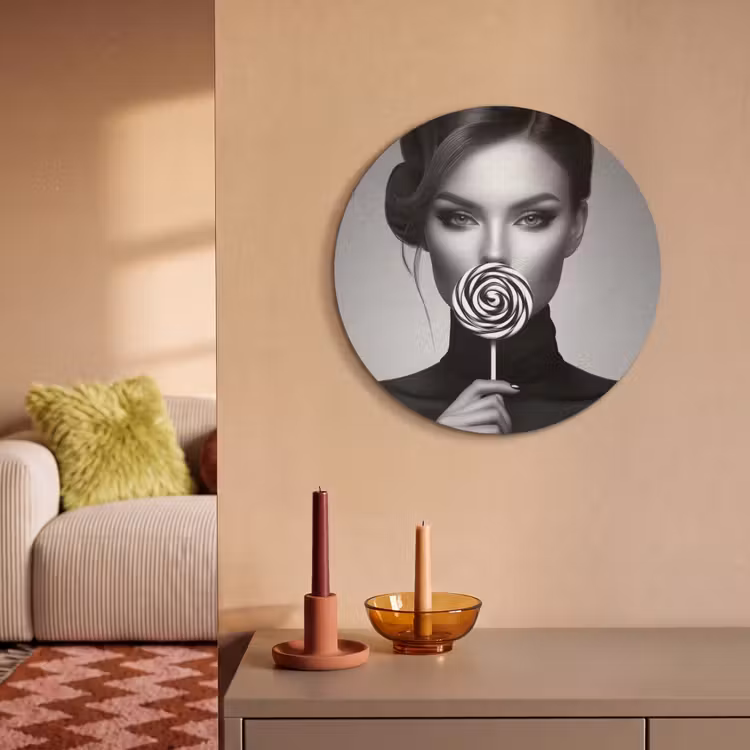 Akoestisch schilderij rond - Vrouw - Lolly - Zwart — 3