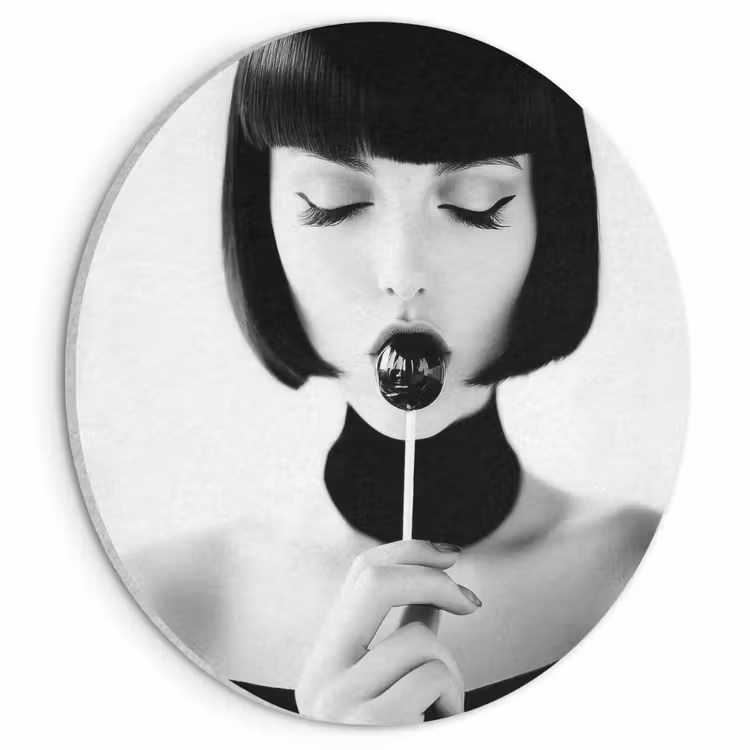 Akoestisch schilderij rond - Vrouw - Lolly - Zwart - Wit — 1