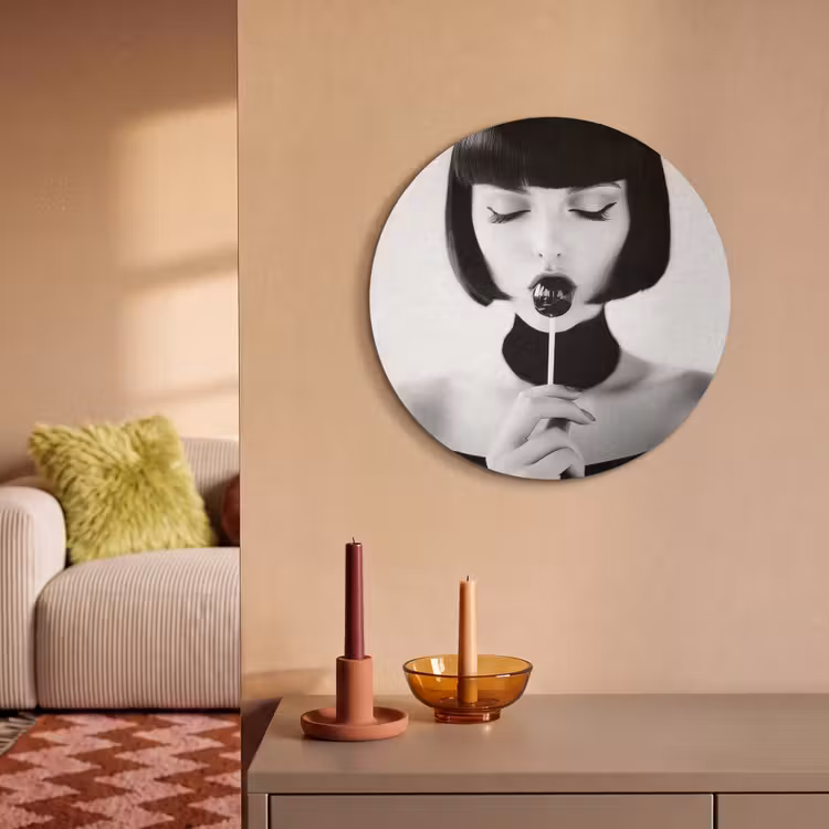 Akoestisch schilderij rond - Vrouw - Lolly - Zwart - Wit — 3