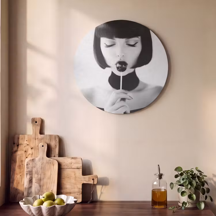 Akoestisch schilderij rond - Vrouw - Lolly - Zwart - Wit — 4