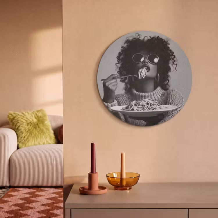 Akoestisch schilderij rond - Vrouw - Pasta - Zwart - Wit — 3