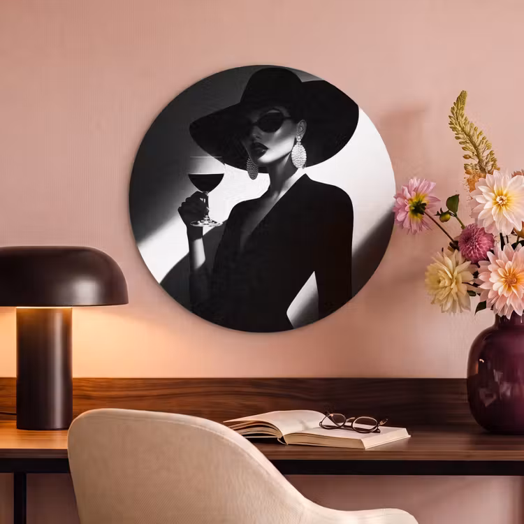 Akoestisch schilderij rond - Vrouw - Wijn - Chic — 2