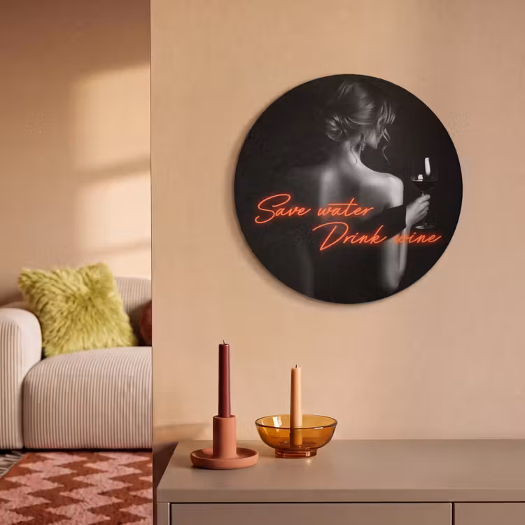 Akoestisch schilderij rond - Wijn - Vrouw - Neon - Quote — 3