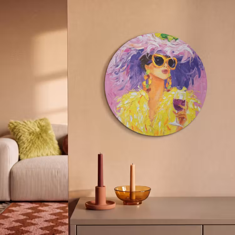 Akoestisch schilderij rond - Zonnebril - Vrouw - Jas - Veren — 3