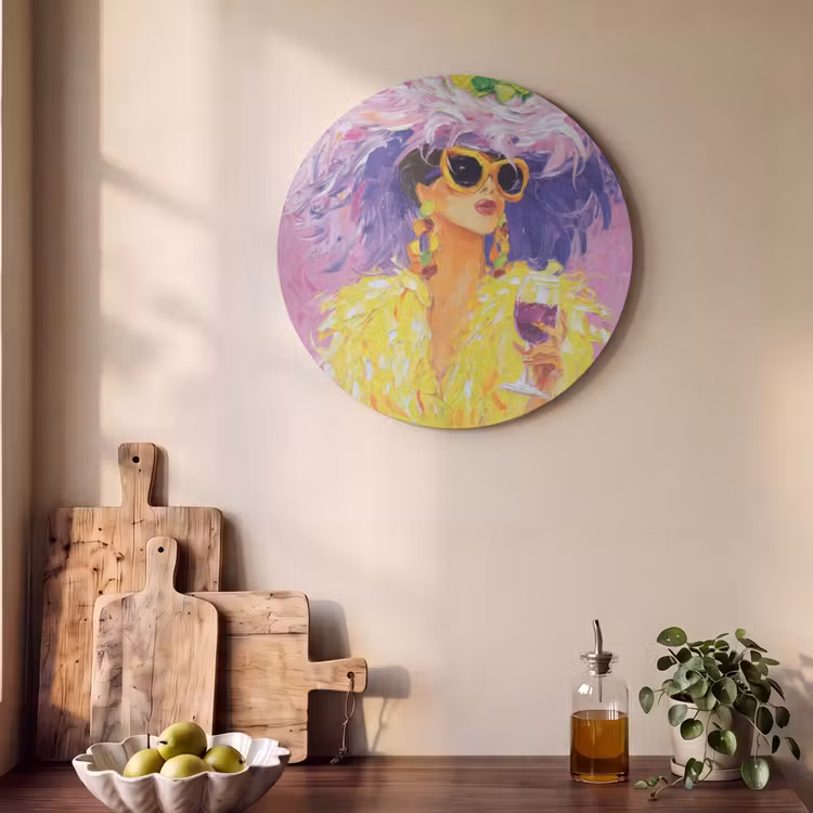 Akoestisch schilderij rond - Zonnebril - Vrouw - Jas - Veren — 4