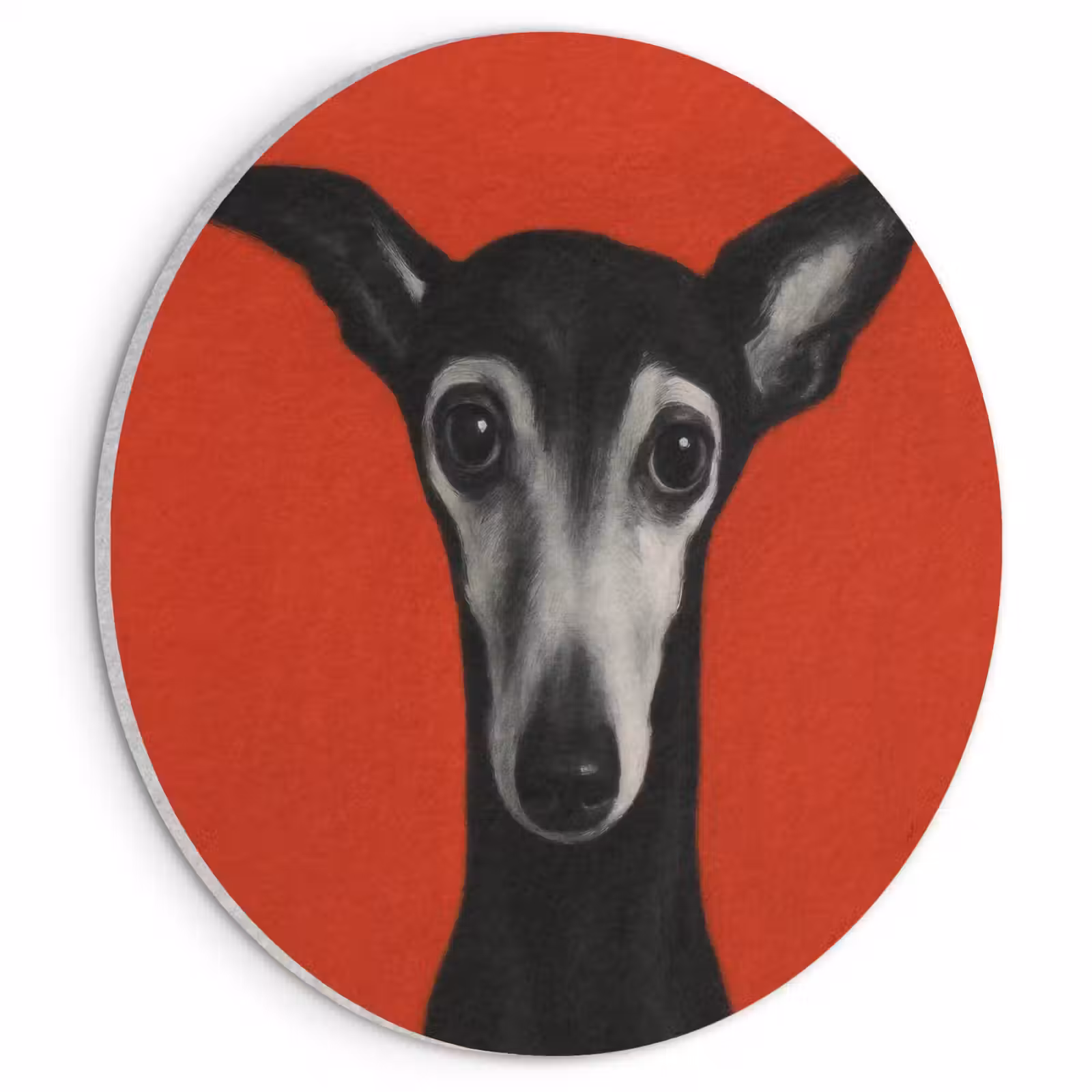 Akoestisch schilderij rond - Windhond - Minimalistisch - Rood — 1