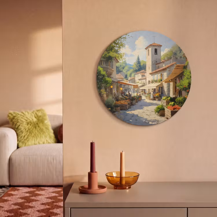 Akoestisch schilderij rond - Dorp - Zon - Kraampjes - Huizen — 3
