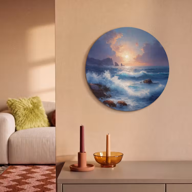 Akoestisch schilderij rond - Golven - Zee - Kleurrijk - Rotsen — 3