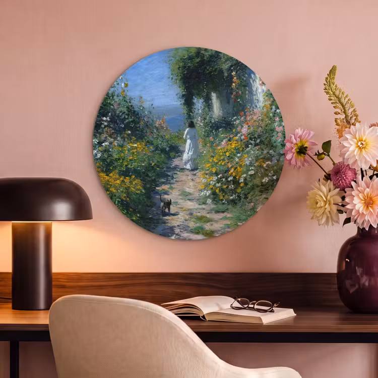 Akoestisch schilderij rond - Kat - Vrouw - Bloemen - Huis — 2