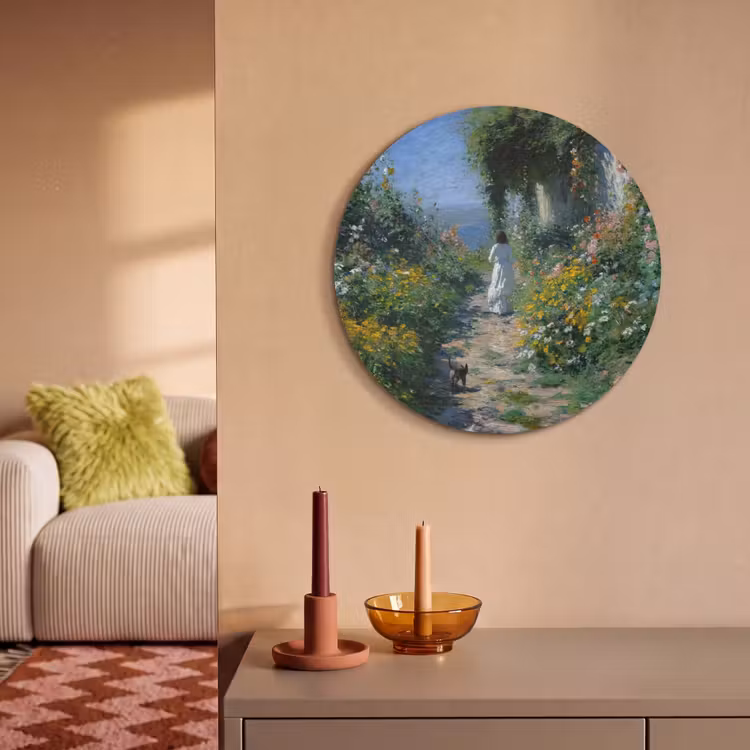 Akoestisch schilderij rond - Kat - Vrouw - Bloemen - Huis — 3