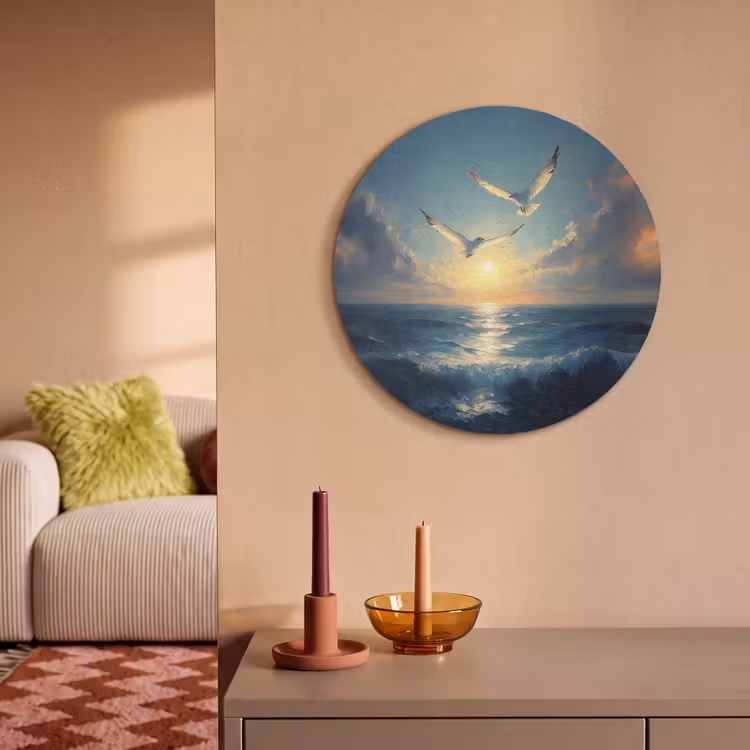 Akoestisch schilderij rond - Meeuwen - Zee - Wolken -Blauw — 3