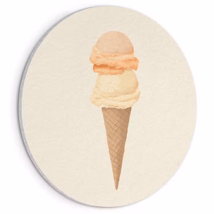 Akoestisch schilderij rond - Minimalistisch - Schepijs - Hoorntje - Beige — 1
