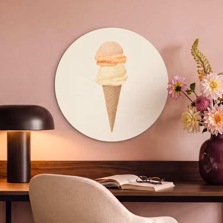 Akoestisch schilderij rond - Minimalistisch - Schepijs - Hoorntje - Beige — 2