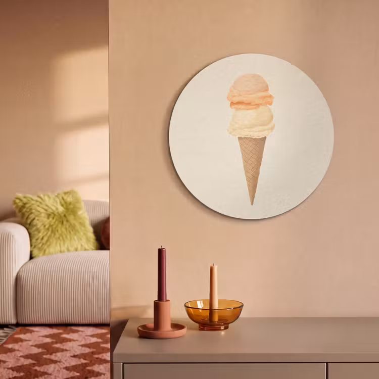 Akoestisch schilderij rond - Minimalistisch - Schepijs - Hoorntje - Beige — 3