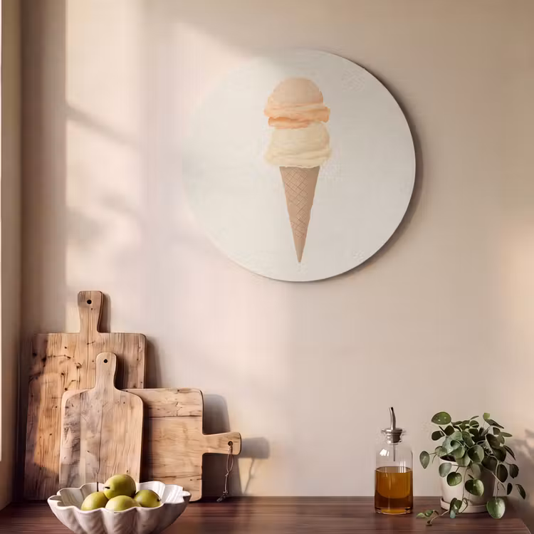 Akoestisch schilderij rond - Minimalistisch - Schepijs - Hoorntje - Beige — 4