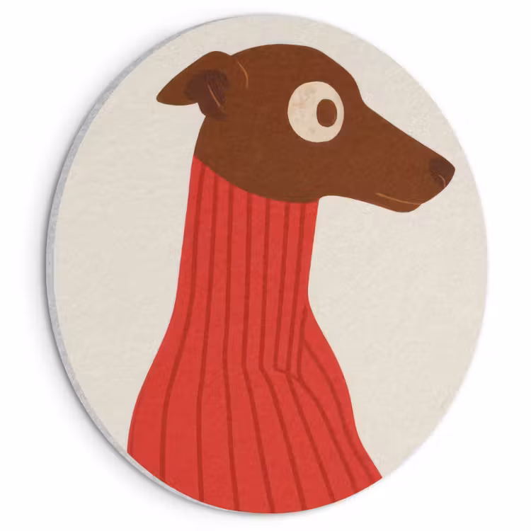 Akoestisch schilderij rond - Silhouet - Hond - Trui - Rood — 1