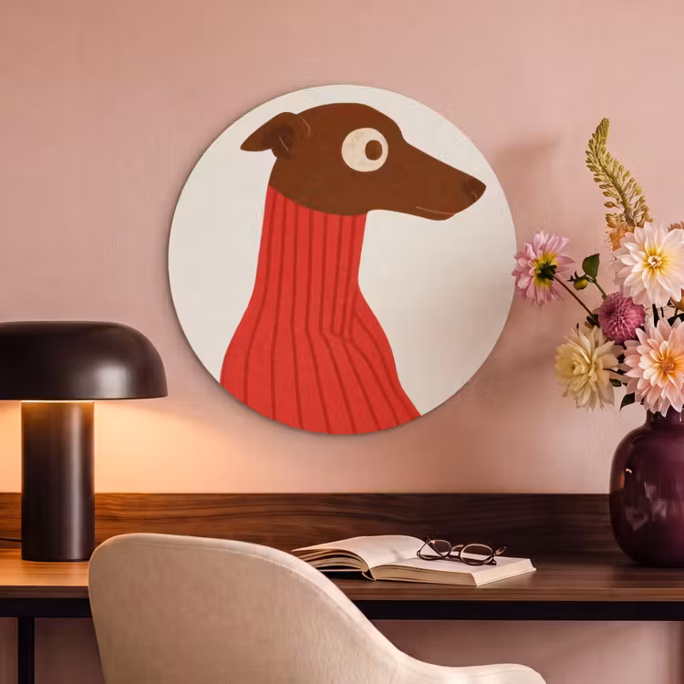 Akoestisch schilderij rond - Silhouet - Hond - Trui - Rood — 2