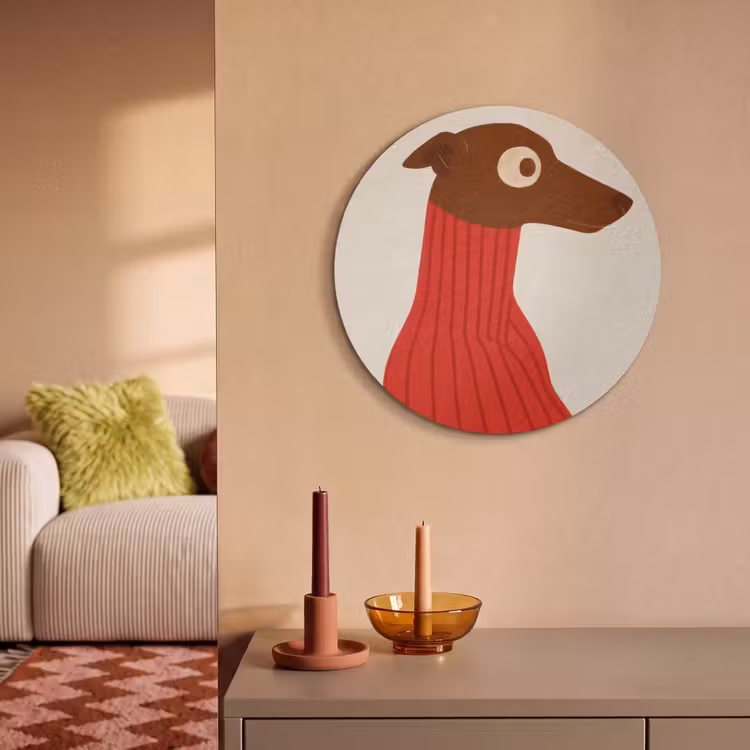 Akoestisch schilderij rond - Silhouet - Hond - Trui - Rood — 3