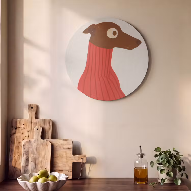 Akoestisch schilderij rond - Silhouet - Hond - Trui - Rood — 4