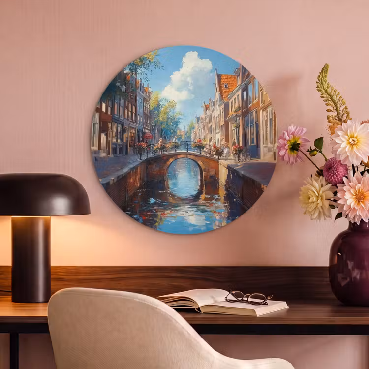 Akoestisch schilderij rond - Stad - Gracht - Zon - Fietsen — 2