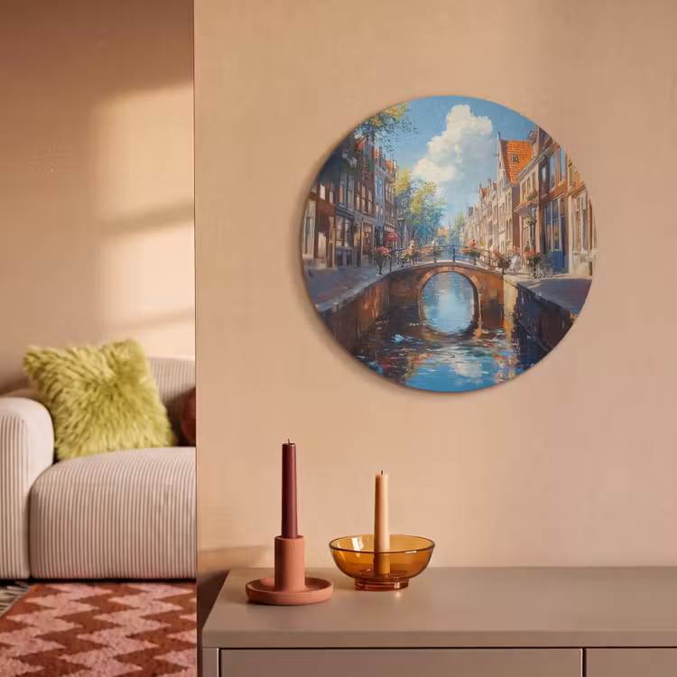 Akoestisch schilderij rond - Stad - Gracht - Zon - Fietsen — 3